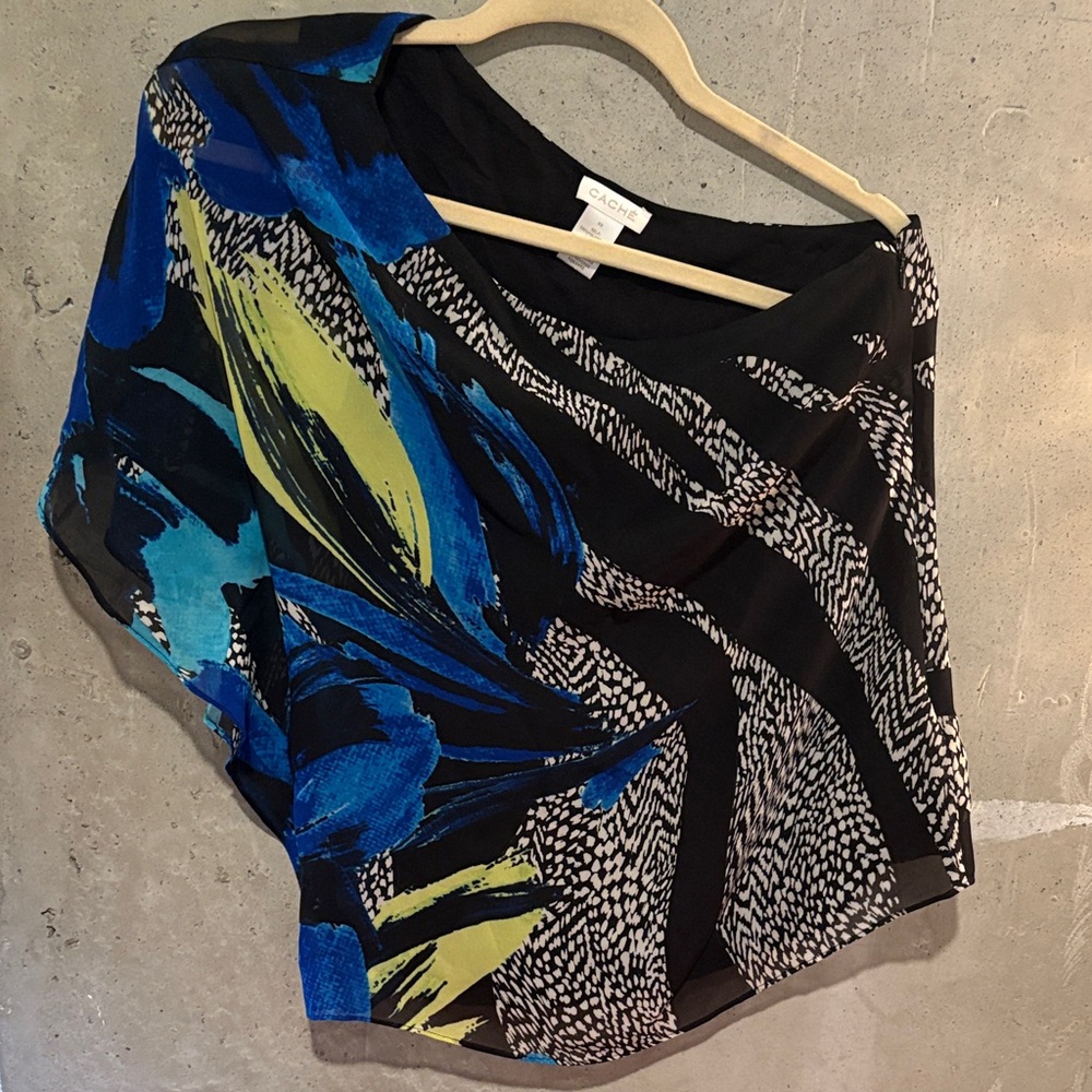 Cache Black and Blue Patterned Blouse like new! Never worn!